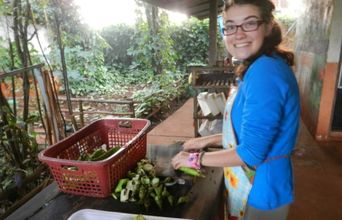 Volunteer in Thailand - Chopping Up Eggplant For Breakfast
